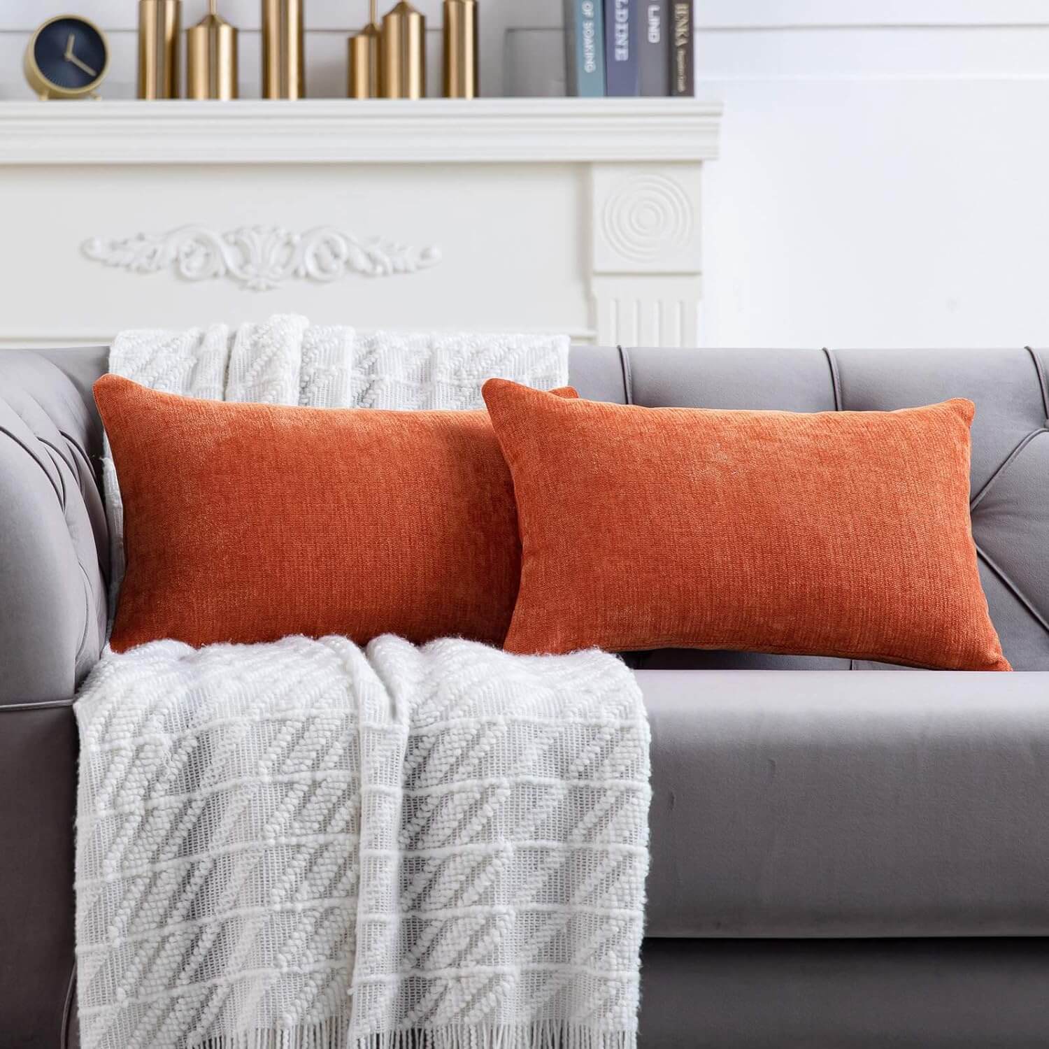 Anickal Autumn waist pillow pillowcase 30.48 x 50.80 cm Autumn decoration 2 piece set burnt orange Autumn country decoration pillow pillowcase sofa sofa Farmhouse home decoration