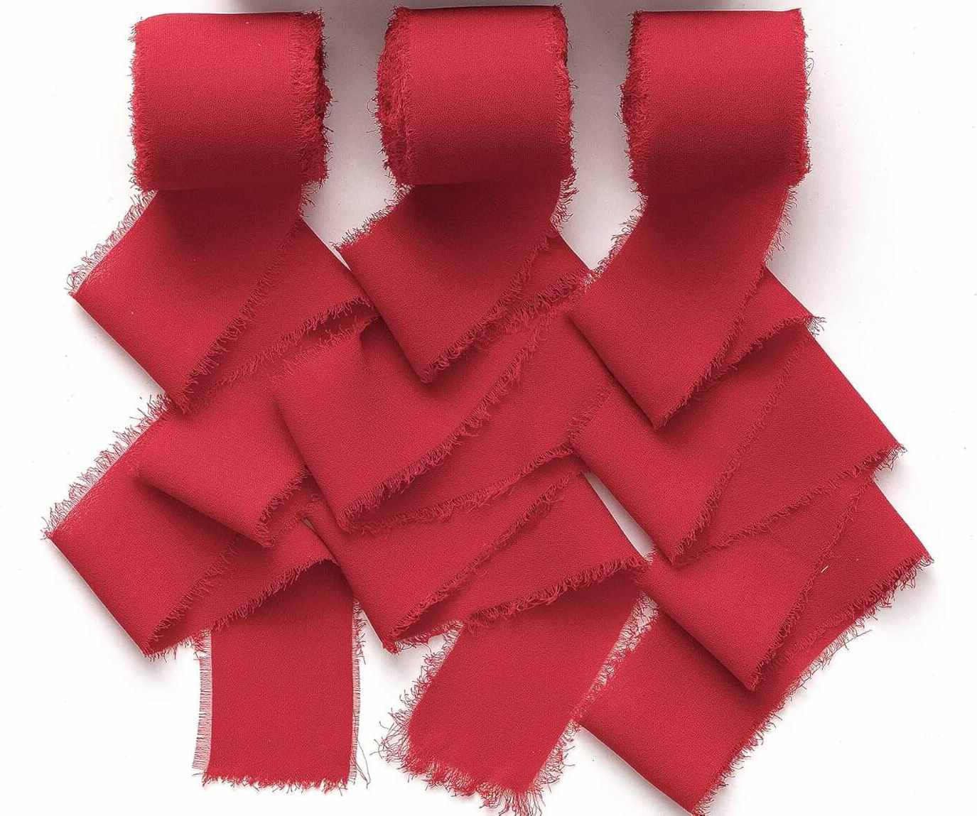 Mother's Day Ribbon, 3 rolls of red chiffon ribbons, 3.81 cm x 7 yards gift ribbon set, suitable for Christmas, wedding decorations, wedding invitations, bouquets, bridal bouquets, DIY crafts