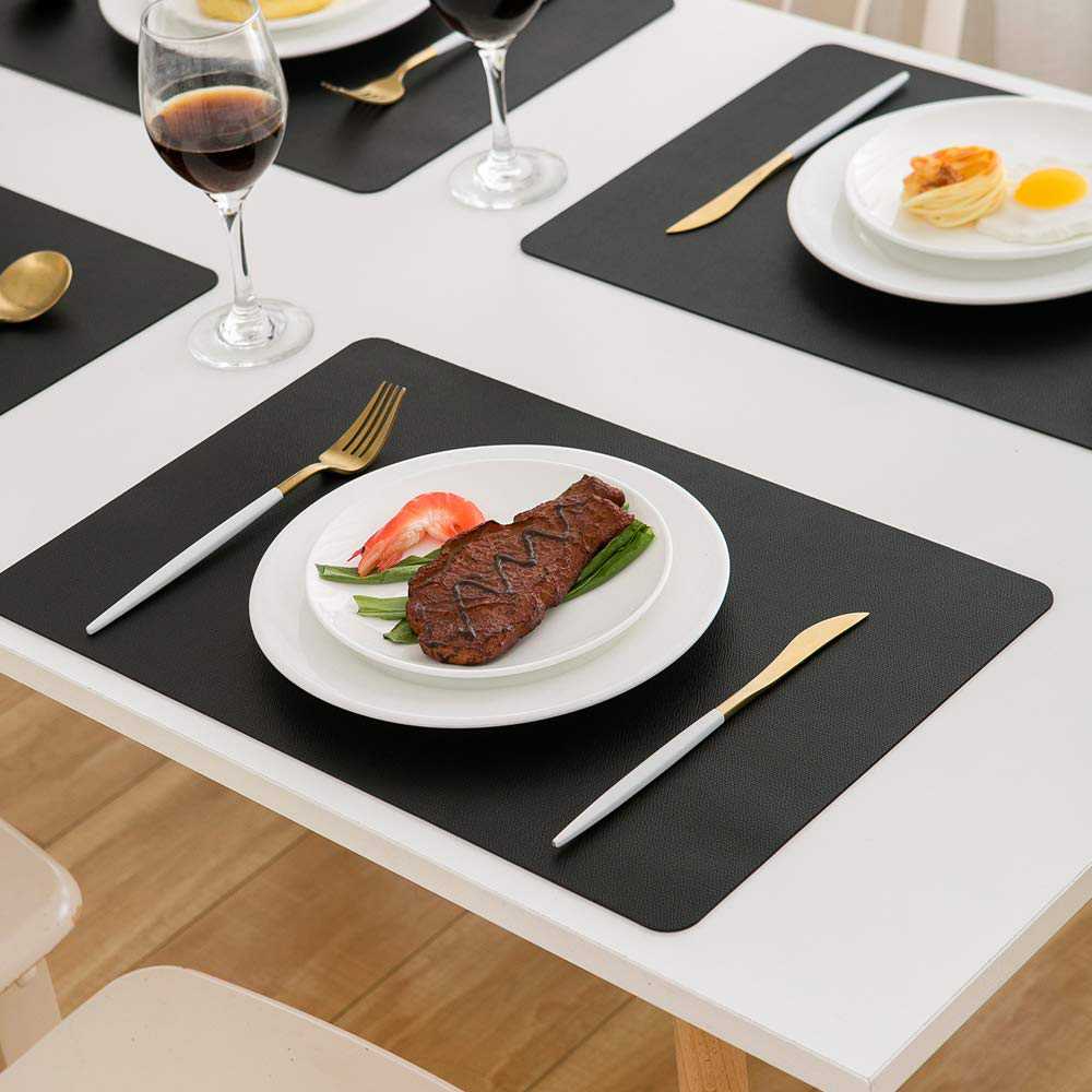 Anickal Faux Leather Placemats Set of 6, Heat Resistant Table mats - Anti Slip Table Place Mats, Washable Wipeable Outdoor Placemats for Kitchen Dining Room Table Decorations, Light Gray