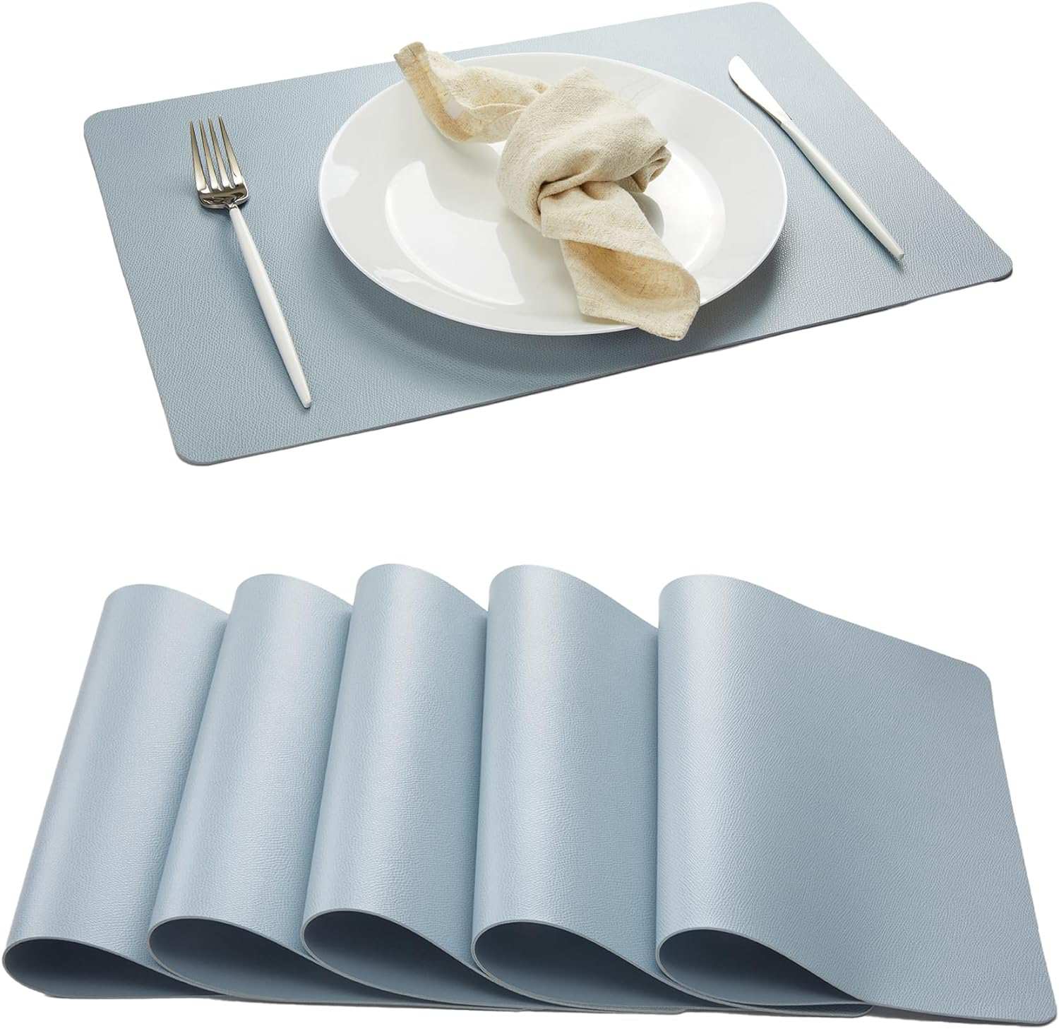Anickal Placemats Set of 6, Faux Leather Heat Resistant Placemats - Waterproof - Anti Slip Table Place Mats, Washable Wipeable Outdoor Placemats for Kitchen Dining Room Table Decorations, Navy Blue