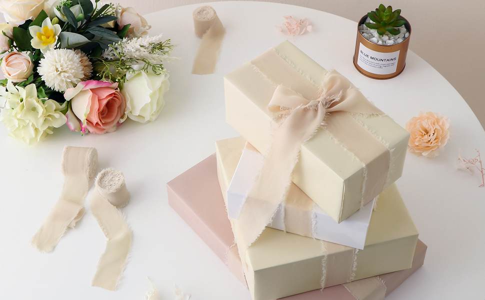 Anickal Chiffon Ribbon, 3 Rolls Dusty Rose Wedding Ribbons, 1 1/2 Inch x 7Yd Flower Ribbon Set for Gift Wrapping, Wedding Invitations, Flower Bouquet, Bridal Bouquets, DIY Crafts