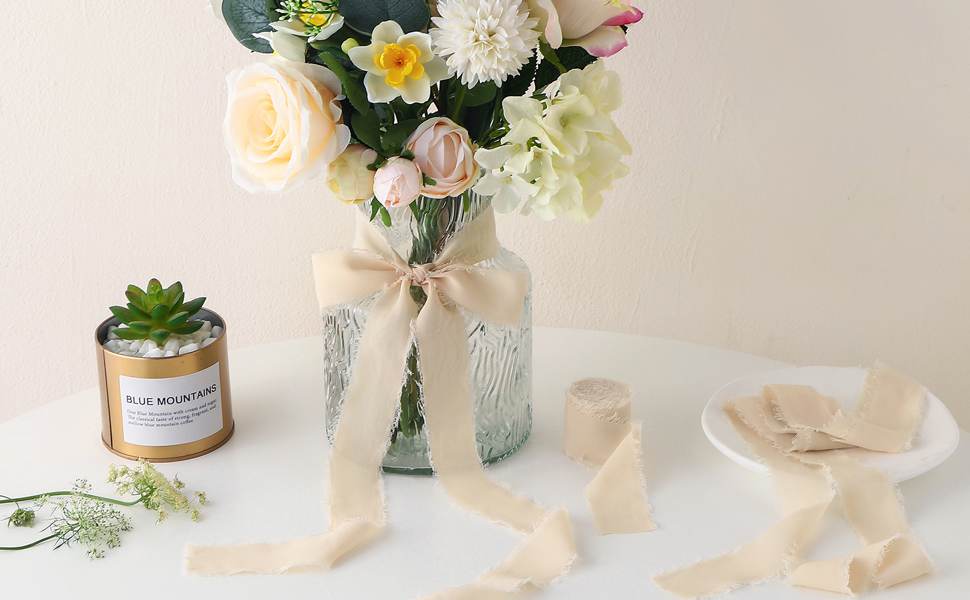 Anickal White Ribbon, 3 Rolls Ivory Chiffon Ribbon, 1 1/2 Inch x 7Yd Wedding Ribbon Set for Gift Wrapping, Wedding Decor, Wedding Invitations, Bouquet Wrap, Bridal Bouquets, DIY Crafts