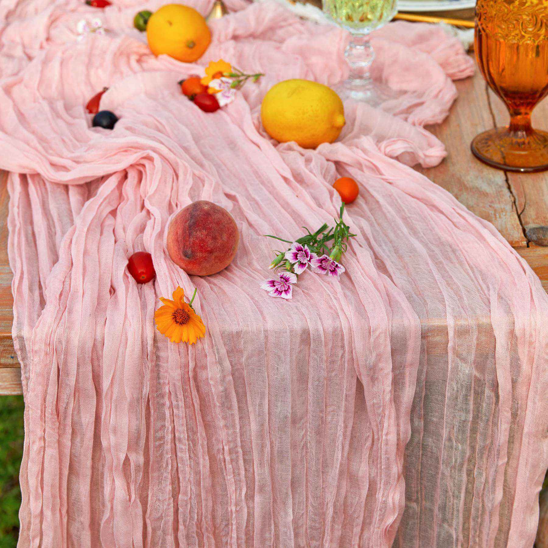Anickal Dusty Blue Cheesecloth Table Runner for Gender Reveal Decorations 13.3ft Boho Gauze Cheese Cloth Table Runner Rustic Sheer Runner 160inch Long for Wedding Bridal Baby Shower Decorations