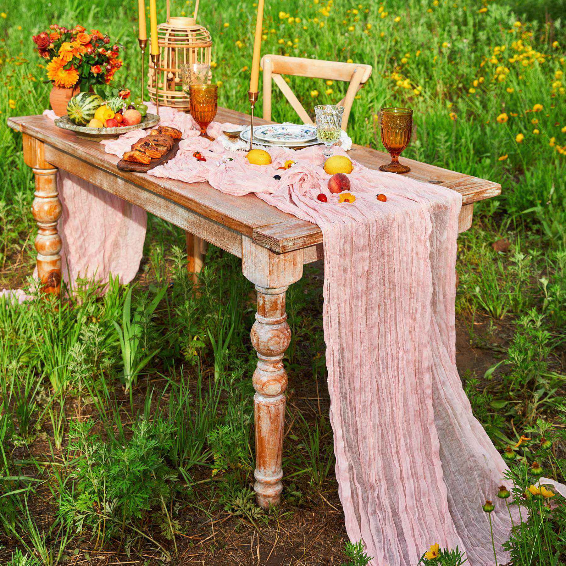 Anickal Boho Table Runner Rust Cheesecloth Table Runner 13.3ft Boho Gauze Cheese Cloth Runner Rustic Runner 160inch Long for Wedding Bridal Baby Shower Birthday Party Cake Table Decorations